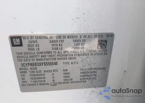 2015 Cadillac Srx Luxury Collection z USA, uszkodzony, nr VIN 3GYFNEE3XFS556548